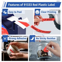 DYMO LetraTag Refill 91333 Plastic Red Lable Tape 12mm Compatible LT-100T 5pk