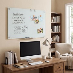 36 x 24 Inches Glass Whiteboard w/Eraser, Removable Tray, 2 Markers, 4 Magnets