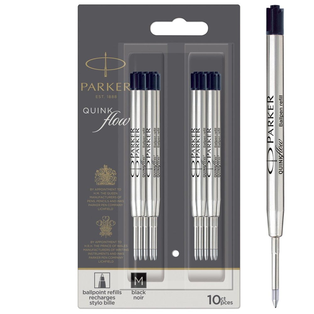 Parker QUINKflow Authentic Black Ink Refills, Medium Point, 10 Count,