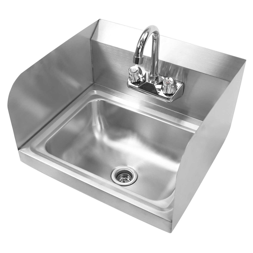 Wall Mount Hand Wash Sink – Commercial Kitchen Stainless Steel w Side Splashes