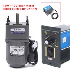 15W AC110V Gear Motor, Variable Speed Controller, High Torque 27 RPM