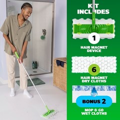 Swiffer Hair Magnet Deluxe Starter Kit, 1 pole, 6 Dry & 2 Wet Cloths