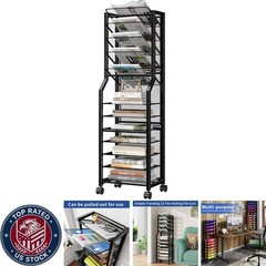 12-Tier Rolling File Organizer Cart – Stylish Black Metal Storage Solution