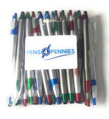 30 Misprint Stylus Tip Click Pens JAVALINA CHROME Hub Pen Lot MIXED COLORS