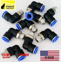 12x Pneumatic Male Elbow Connector Tube OD 1/4″ (6mm) X NPT 1/4 PU Air Push In