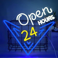 Open 24 Hours Neon Sign, Led Sign, Bar Neon Light Sign, Open 24 Hours Sign Pu…