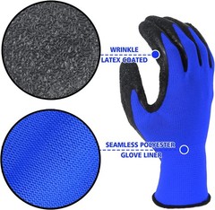 Crinkle Latex Rubber Hand Coated Safety Work Gloves for Men Women General Multi