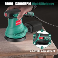 5-Inch Random Orbital Sander, HYCHIKA 13000RPM Electric Orbital Sander with 6…