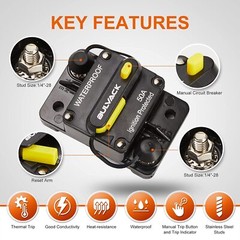 BULVACK 50 Amp Circuit Breaker with Manual Reset for Car Trolling Motors Boat