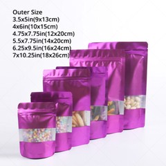 Multi-Size Foil Mylar Matte Purple Stand Up Zip Lock Bag w/ Rectangle Window P02