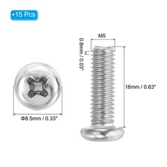 Phillips Pan Head Screws, 15 Pcs M5-0.8 x 16mm 304 Stainless Steel Screw