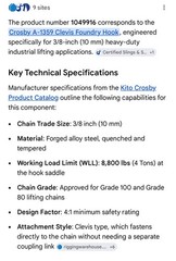 Crosby 1049916 (10mm) 3/8″ Clevis Foundry Hook Grade 100 WLL 8800 lbs No Pin