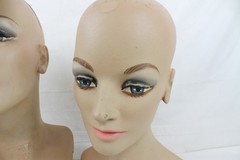 2 Vintage Fiberglass Mannequin Head Wig Painted Eyes Halloween Bust Eyelashes