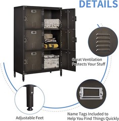 Vintage Metal Storage Cabinet 47.3H Industrial Steel Locker Cabinet with 6 Doors