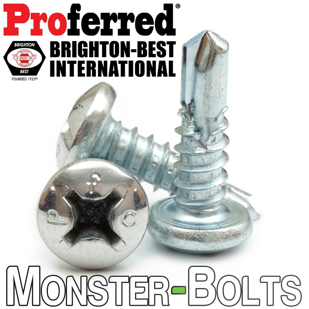 #10 Phillips Pan Head Self Drilling Tek Sheet Metal Screws, Zinc Plated #3 Point