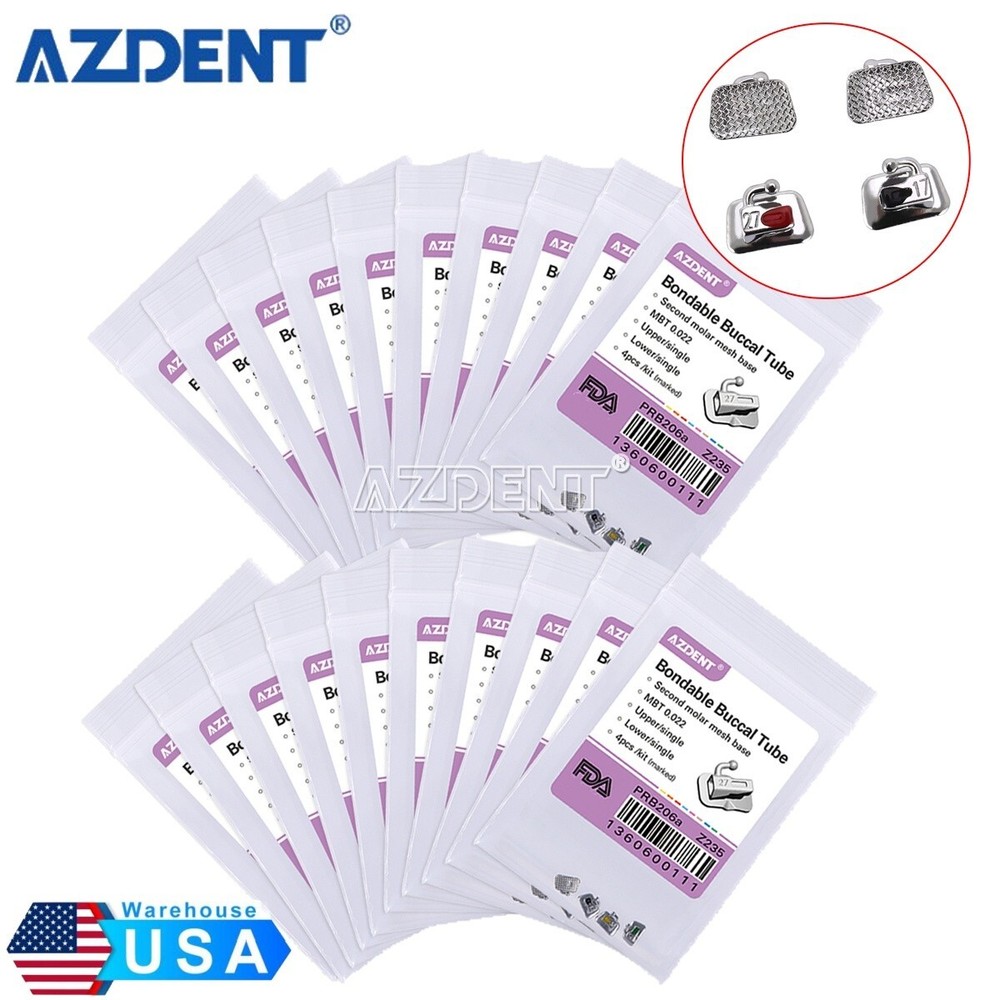 200X AZDENT Dental Orthodontic Buccal Tubes 2nd Molar Non-Conv Bondable MBT.022