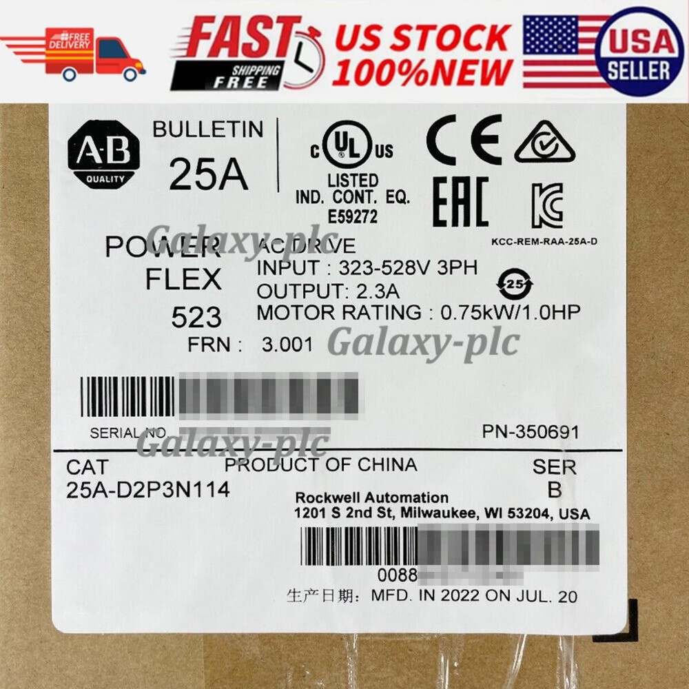 New Sealed Allen-Bradley 25A-D2P3N114 PowerFlex 523 0.75kW (1Hp) AC Drive