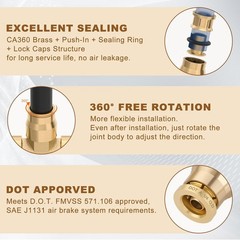 2Pcs 1/4″ Brass Push-to-Connect Tee DOT Approved Air Line Fitting Adapter