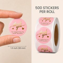 Pink Thank You Stickers Gold Foil – 500 Waterproof 1.5” Round Labels