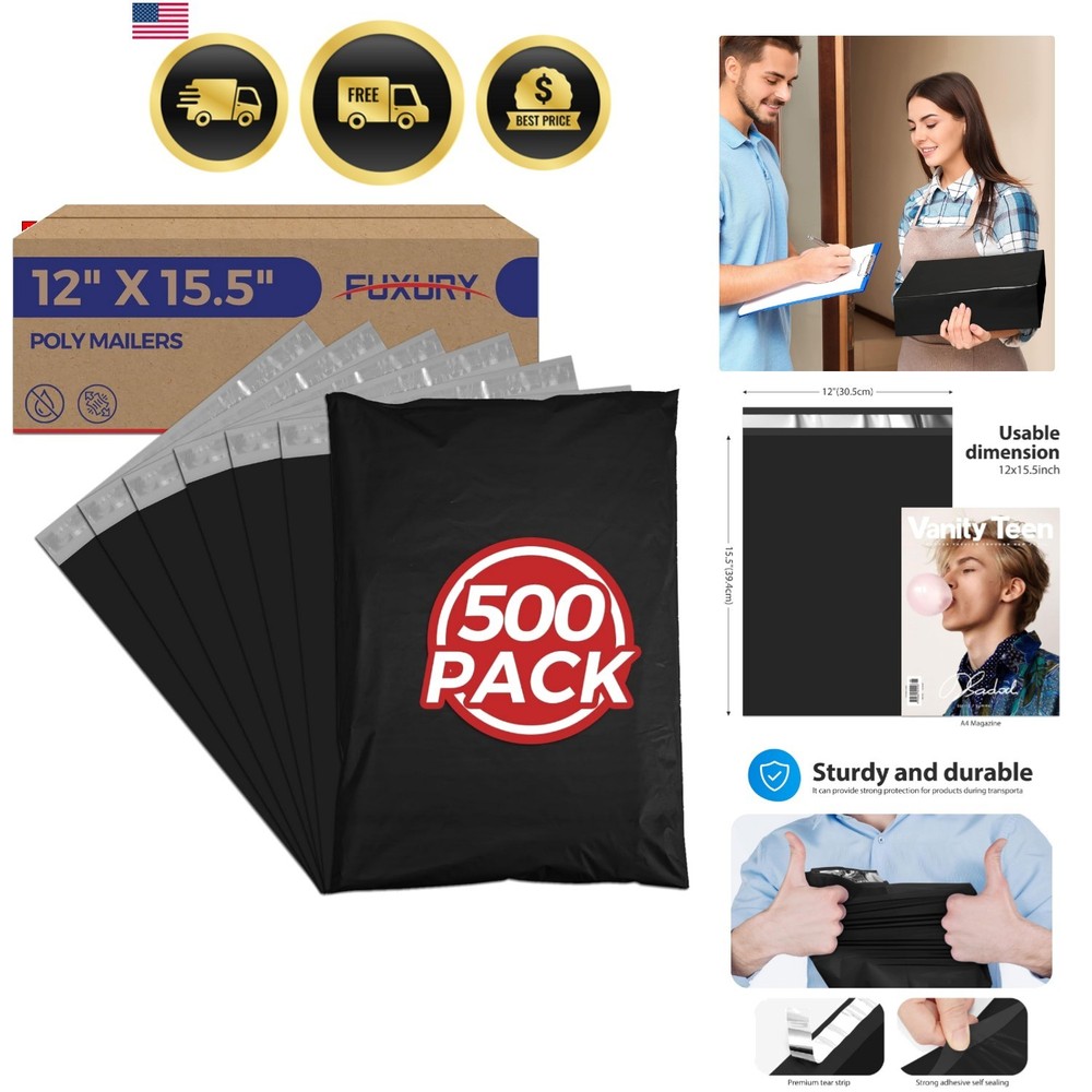 Poly Mailers 12×15.5 Inch 500 Pcs,Black Shipping Bags Bulk for Clothing,Stron…