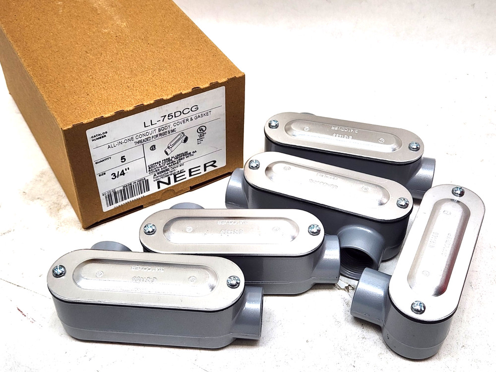 5 pcs – 3/4″ Electrical Conduit Body Type LL w/ Cover & Gasket Alum Threaded UL