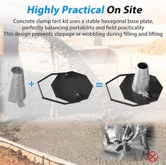 Concrete Slump Cone Test Kit, Heavy-Duty Slump Cone 12”L x 8”W Standard Size