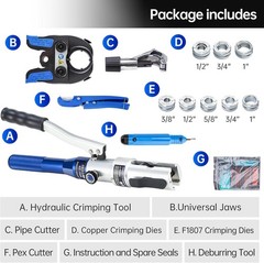 Hydraulic Copper Pipe Tube Fittings Crimping Tools with 1/2″,3/4″ and 1″ Dies fo