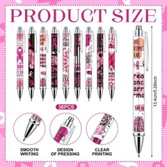36 PCS Breast Cancer Awareness Pens Pink Ribbon Retractable Ballpoint Ink