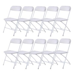 10 Pack Commercial White Plastic Portable Folding Chairs Stackable Picnic Party