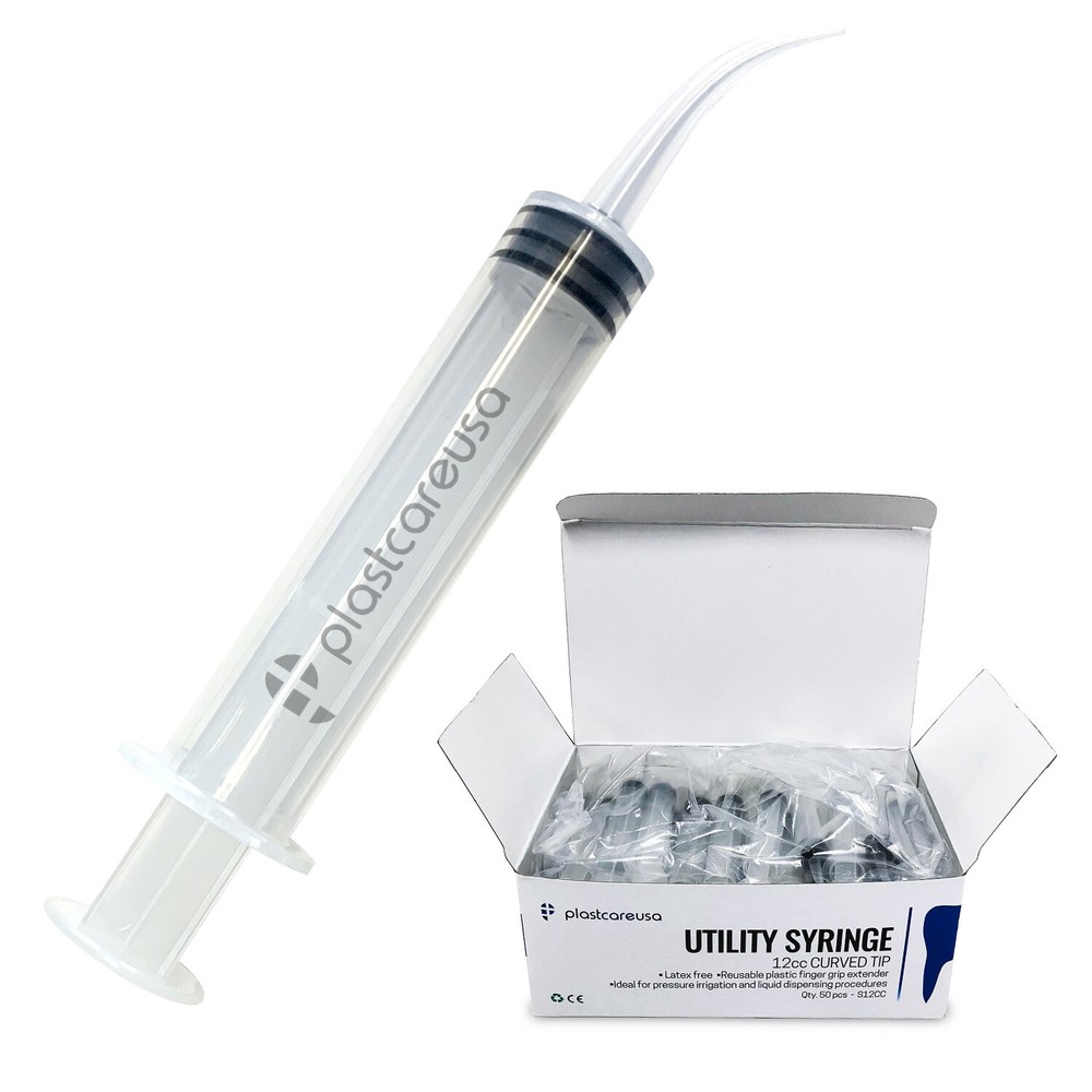 Curved Tip 12cc Oral Irrigation Syringes Disposable Dental Utility (Choose Qty)
