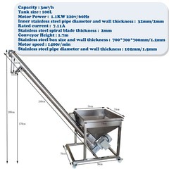 220V 60HZ Screw Type Automatic Feeding Machine 1.7M Height Material Conveyor