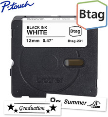 Genuine P-Touch Btag BTAG231 Black on White Label Tape ~1/2In by 13.1Ft (12Mm X