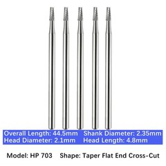 Vakker 5pc Dental HP 703 Carbide Burs Taper Flat End Cross-Cut 2.35mm Shank