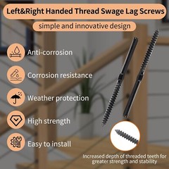 100 Kuahome 3/16″ Black Swage Lag Screws Left & Right Cable Railing Hardware Kit