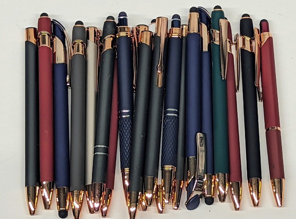 20ct Lot Misprint Metal Retractable Click Pens by Color: Mixed w/ROSE GOLD Trim