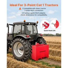 Ballast Box 3 Point Category 1 Tractor Quick Tach Hitch Counterweight Red