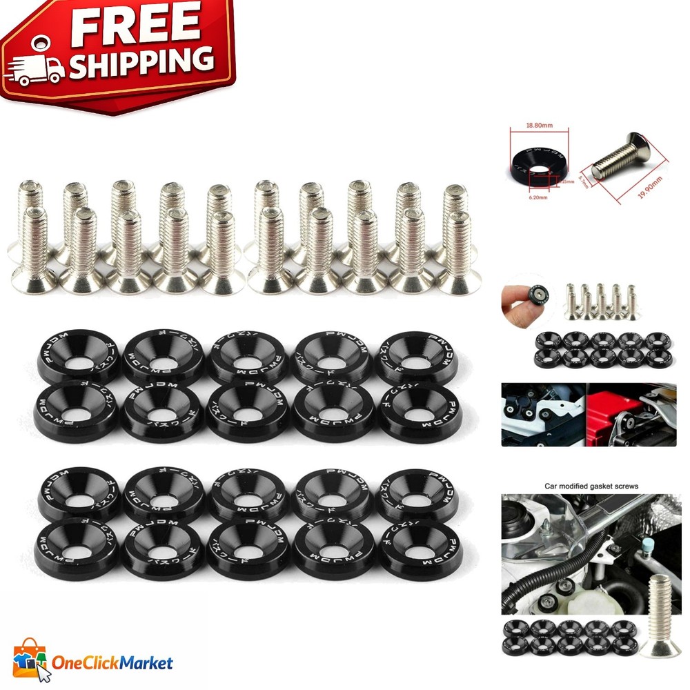 Complete 20Pcs Engine Bay Dress Up Kit with M6 Black Fasteners & Washers