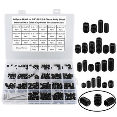 440Pcs 22 Sizes,4#-40 to 1/4″-20 Standard SAE Allen Head Socket Hex Grub Screw A