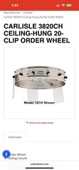 Carlisle 3820CH Stainless Steel 20 Clip 23″ Ceiling Hung Order Wheel