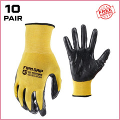 FIRM GRIP Work Gloves Men’s Large Nitrile Coated Machine Washable Yellow 10 Pack