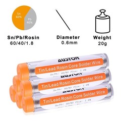 AUSTOR Pack of 6 Solder Wire 60-40 Rosin Core 0.6mm Electrical