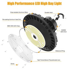 4Pack 200W-30000LM LED High Bay Light with US Plug Cable UFO Light for Warehouse