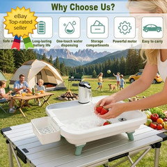 Portable Sink Electric Faucet Hand Wash Station Adjustable Height Utility Sink
