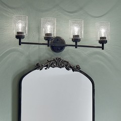 KICHLER Winslow 30″ 4-Light Black Contemporary Bathroom Light with Seeded Glass
