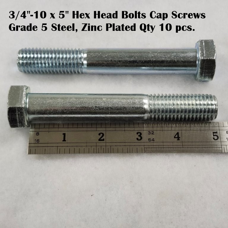 (Qty 10) 3/4-10 x 5″ Hex Head Bolts Cap Screws Grade 5 Steel Zinc Plated (PT)