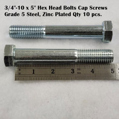 (Qty 10) 3/4-10 x 5″ Hex Head Bolts Cap Screws Grade 5 Steel Zinc Plated (PT)