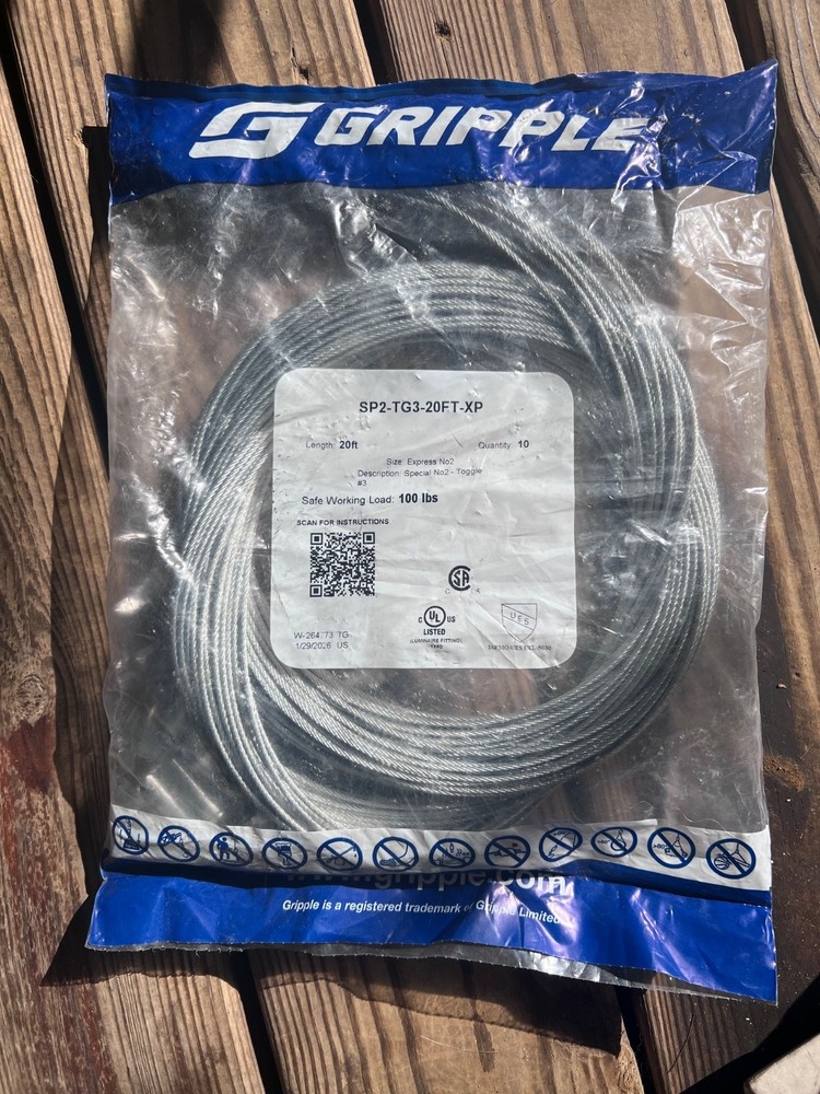 Gripple wire 20ft Express No 2 working load 100lbs. Quantity 10 in each package