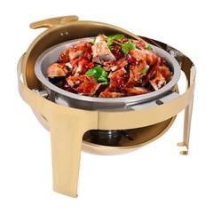 Gold Round Roll-Top Chafing Dish Set Commercial Stainless Steel Buffet Warmer