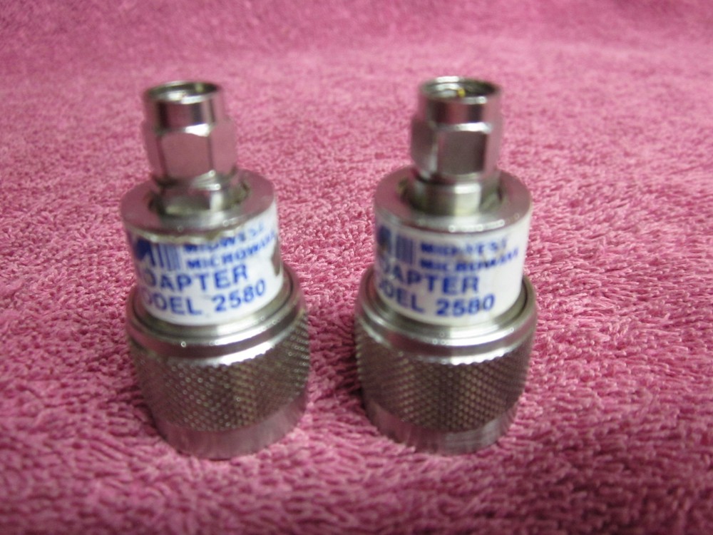 2pcs Midwest Microwave ADT-2580-NM-SMM-02 Type-N-M to SMA-M Adapter
