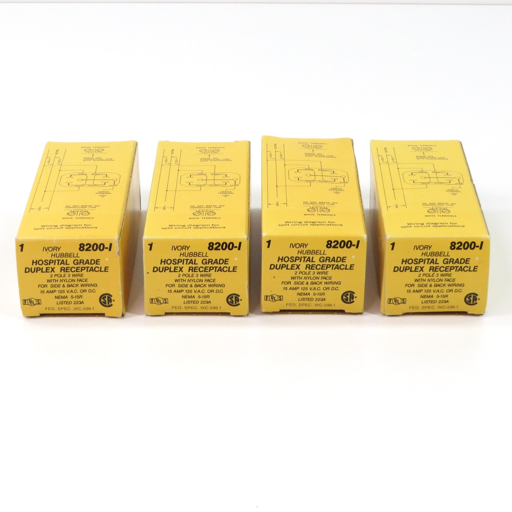 Lot of (4) New Old Stock Hubbell 8200-I Duplex Receptacle Hospital Grade 15A